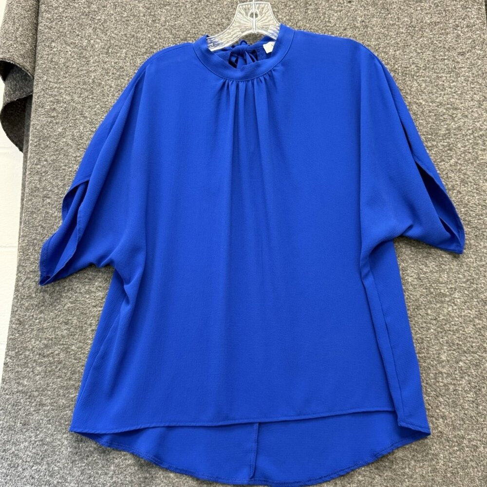 Navy Blue Blouse Womens Large Flowy Pullover Career Polyester Top Lightweight